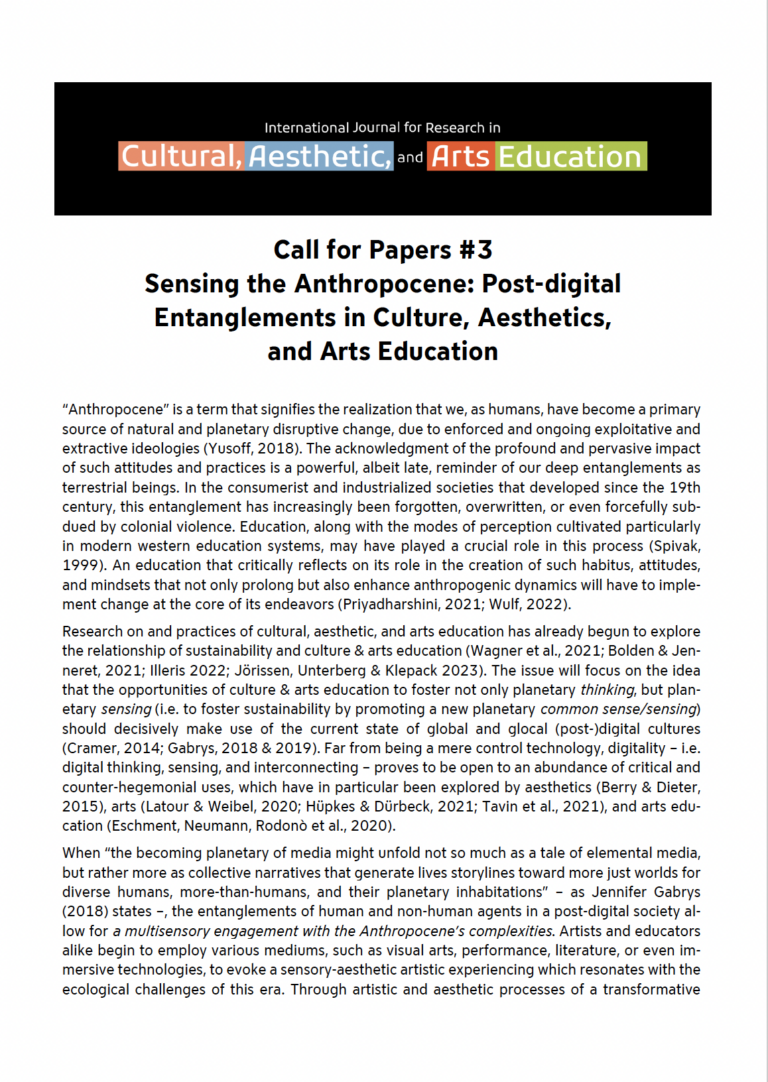IJRCAAE – New CfP on “Sensing the Anthropocene”